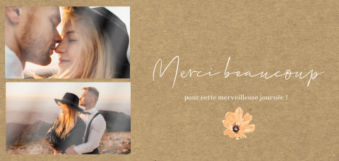 Carte de remerciement avec fond aspect kraft, fleur et photo
