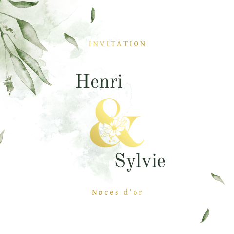 Invitation anniversaire mariage avec branches à l''aquarelle et dorure
