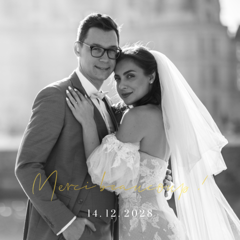 Carte de remerciement avec photo et dorures