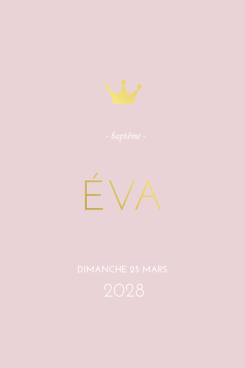 Faire-part de baptême élégant avec dorures et fond rose