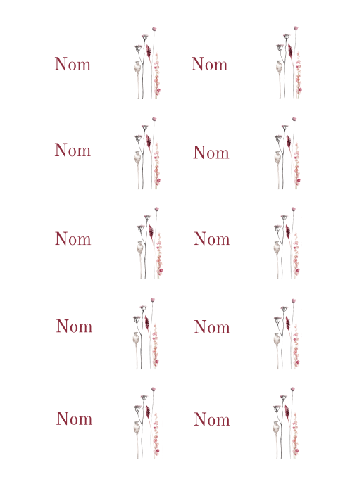 Marque-place mariage avec fleurs des champs