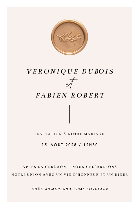 Faire-part mariage original,  style certificat I sceau en option