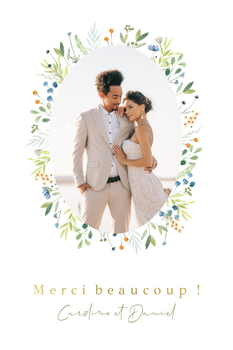 Carte de remerciement avec bordure de fleurs et dorure