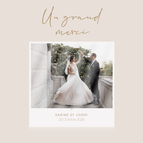 Carte de remerciement avec photo et élégante typographie