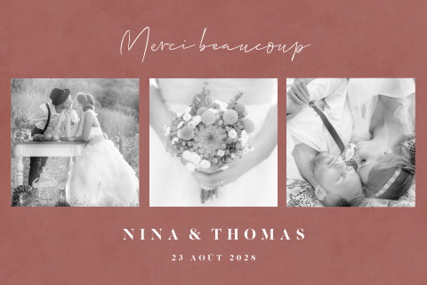 Carte de remerciement élégante avec photos et fond aspect velours