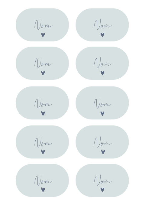 Marque-place oval avec coeur, fond bleu | 8x5 CM