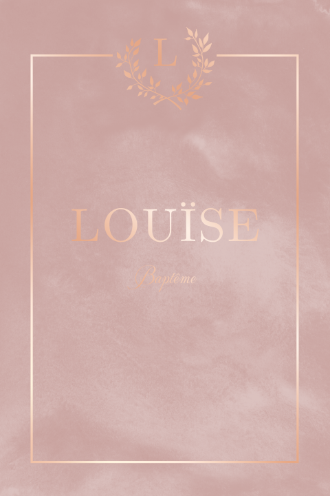 Faire-part de baptême doux avec fond rose et texte en dorure rosée
