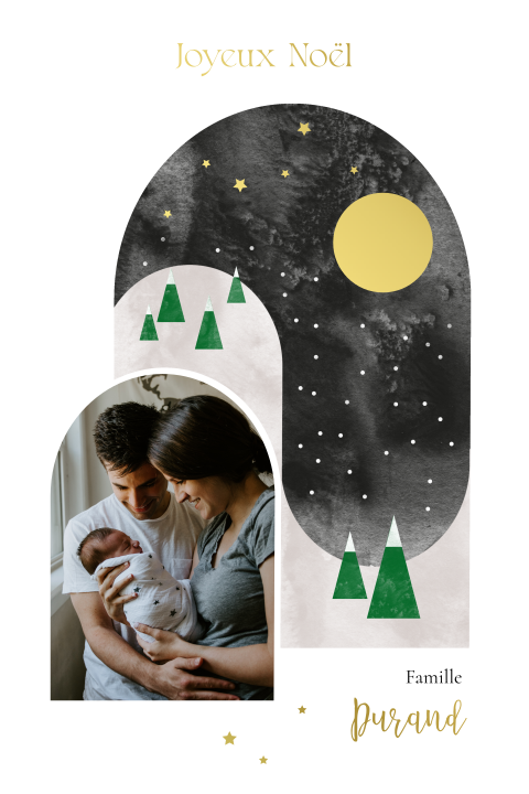 Carte de Noël tendance avec photo et texte en dorure