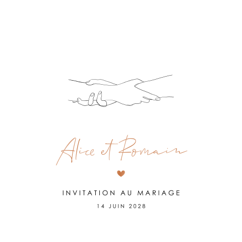 Faire-part de mariage avec des mains unies et prénom en vernis