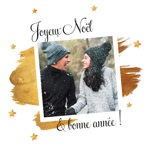 Carte de Noël élégante avec une photo et des étoiles dorées