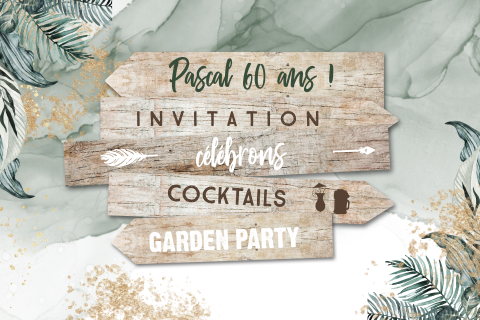 Carte d'invitation originale avec panneau indicateur et aquarelles