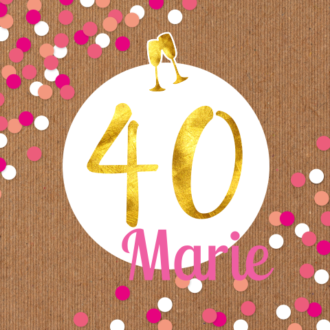 Invitation avec confettis rosés sur aspect carton ondulé