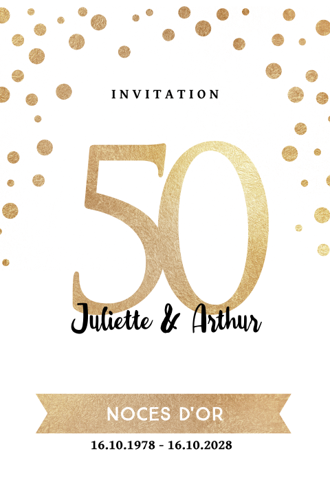 Invitation noces d'or avec coins arrondis et ronds jaune-or