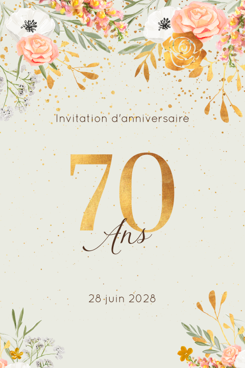 Carte d'invitation pour le 70e anniversaire avec des fleurs