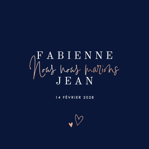 Faire-part de mariage bleu foncé avec finition en or rose
