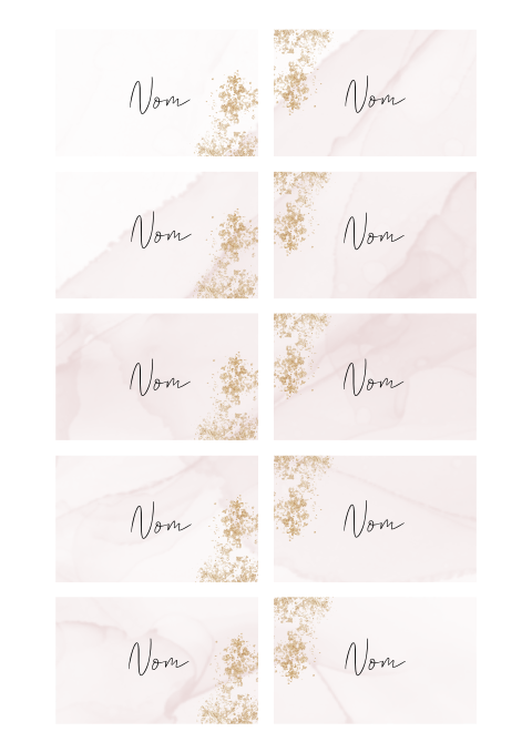 Marque-places avec paillettes d'or et marbre rose