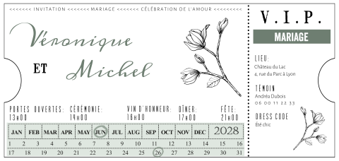 Faire-part original en noir et blanc sous forme de billet