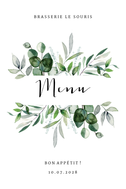 Carte de menu élégante ornée d'un bouquet de branchages