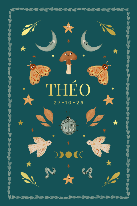 Faire-part de naissance avec thème automnal et dorures