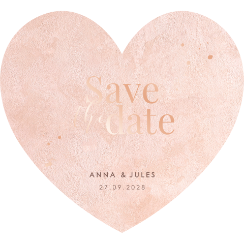 Save the date en forme de coeur avec un fond rose pâle