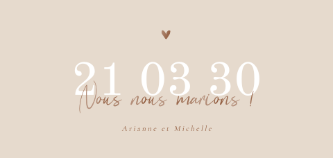 Faire-part de mariage minimaliste avec vernis brun sur fond beige