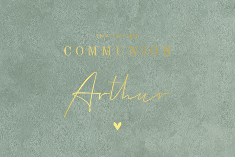 Faire-part communion avec fond vert et dorure