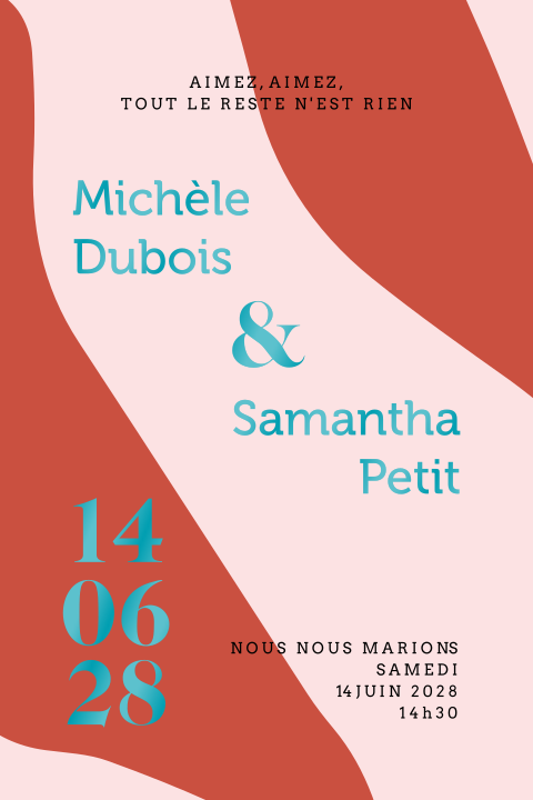 Faire-part moderne des les tons rouges et roses