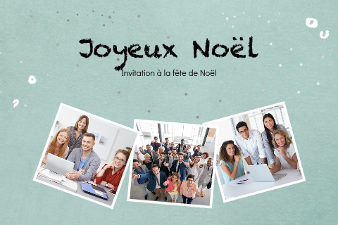 Carte de vœux entreprise avec des photos d'équipe sur fond bleu