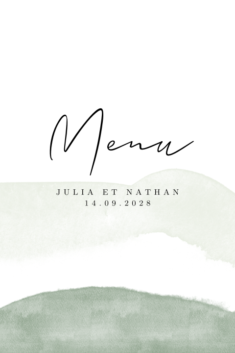 Menu avec un dégradé de vert à l'aquarelle