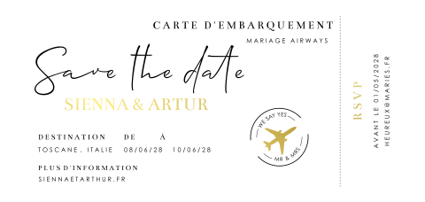 Faire-part de mariage en forme de billet d'avion