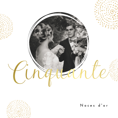 Invitation aux noces d'or avec photo ronde et détails dorés