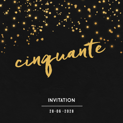 Carte d'invitation pour le 50e anniversaire avec des confettis dorés