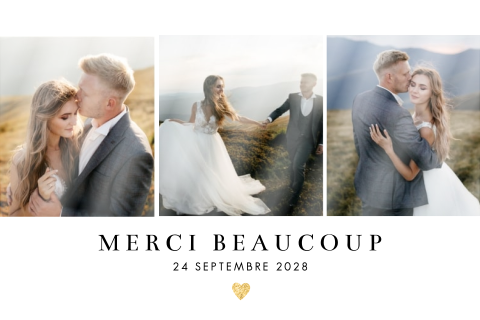 Carte de remerciement romantique avec trois photos et un cœur