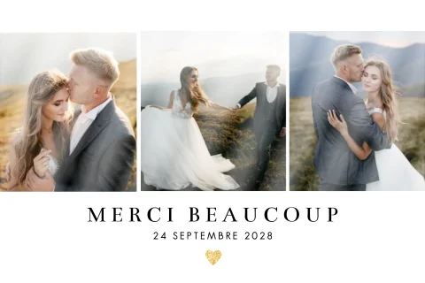 Carte de remerciement romantique avec trois photos et un cœur