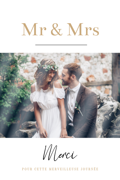 Carte de remerciement avec photo, et dessin d'alliances