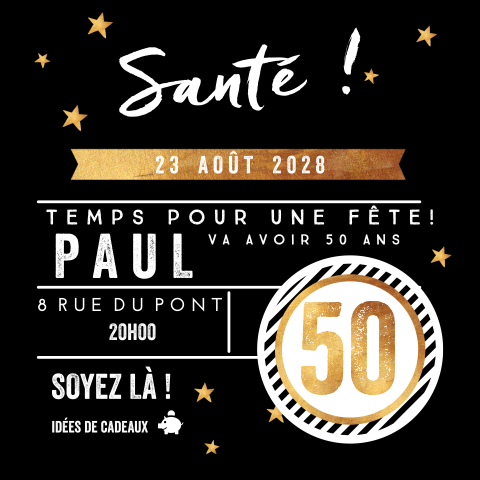 Carte d'invitation pour le 50e anniversaire avec des éléments dorés