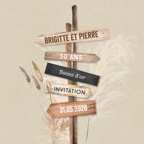 Invitation anniversaire mariage avec panneau et fines herbes