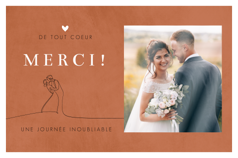 Carte de remerciement en terre cuite avec photo et dessin au trait