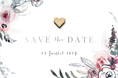 Save the date fleurie | cœur en bois optionnel