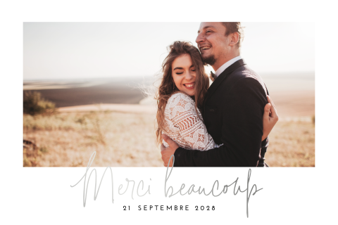 Carte de remerciement de mariage élégante avec photo + dorure argentée