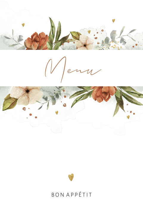 Menu élégant avec un bouquet de fleurs