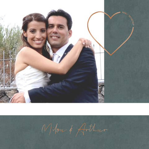 Carte de remerciement élégante avec photo, cœur et aspect velours