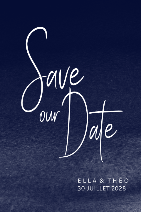 Save the date moderne avec un fond bleu foncé