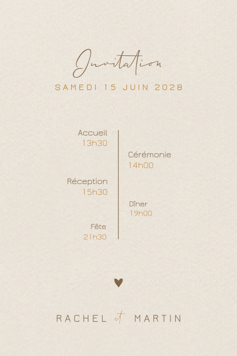 Faire-part de mariage simple dans des tons sable