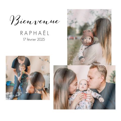 Faire-part de naissance avec de multiples photos et format carré