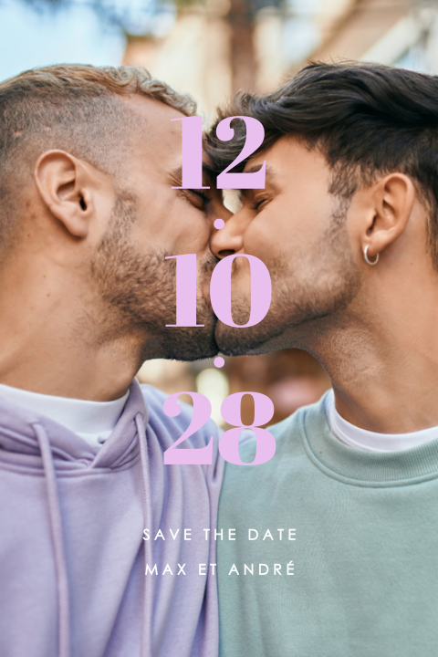 Save the date avec photo et un texte violet