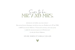 Faire-part de mariage vert avec LOVE et cœur en vert foncé