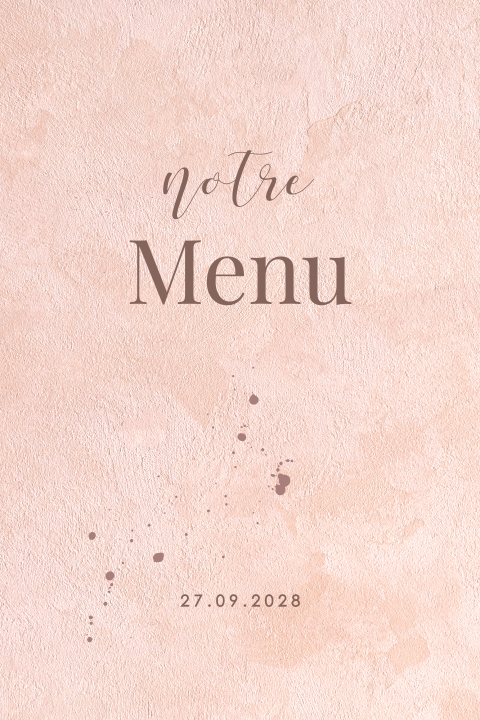Menu dans les tons roses avec une écriture brune