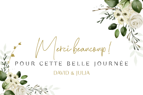 Carte de remerciement avec bouquets de fleurs romantiques