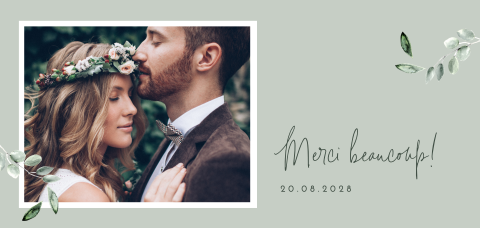 Carte de remerciement élégante avec photo et branches d'eucalyptus